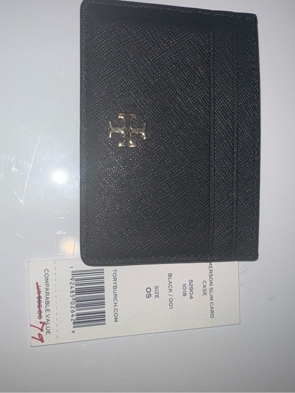 Tory Burch Black Saffiano Leather Card Holder with Gold Logo - Picture 3 of 3